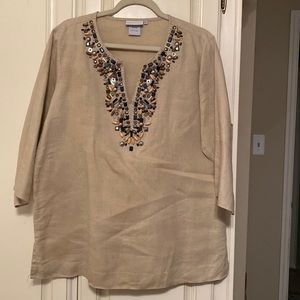 Soft Surroundings 100% linen top. Beige or tan in color. Size XL.
